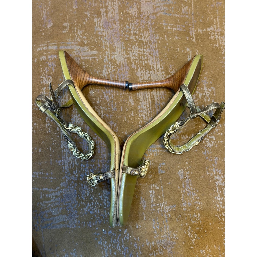 Gucci Womens Olive Green Leather Chain Link Strappy Stiletto Heel Sandals 8.5B - Picture 7 of 8